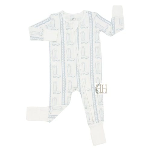Boys Blue Heart Boot Double Zipper Romper