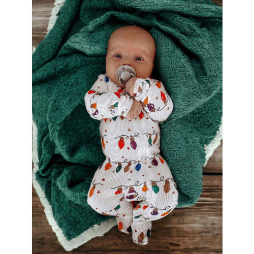 Organic Waffle Basic Zip Footie, Christmas Lights