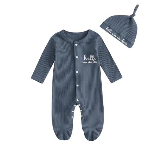aporake Neutral Baby Clothes Newborn Girl Boy Coming Home From Hospital Outfit Cute Ribbed Knit One-piece Romper Jumpsuit Hat