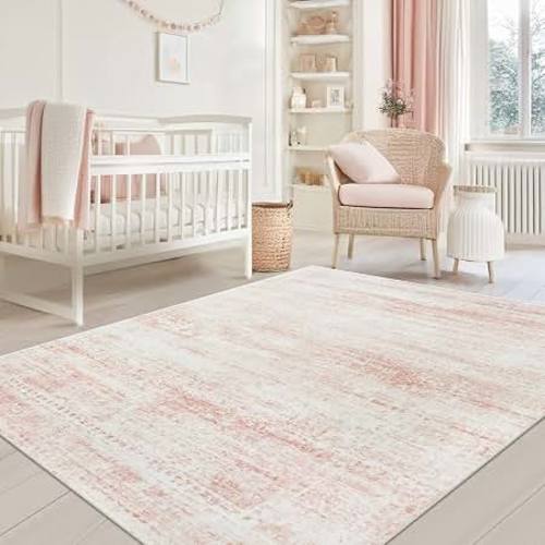 Amazon.com: Pink Washable Rugs 5x7 Area Rugs for Living Room,Bedroom,Nursery,Carpet | Non-Slip&Non-Shedding,Ultra Soft Faux Wool Nursery Rug for Baby Girl,Dorm Kids Playroom,Kids & Pet Friendly Vintage Carpets