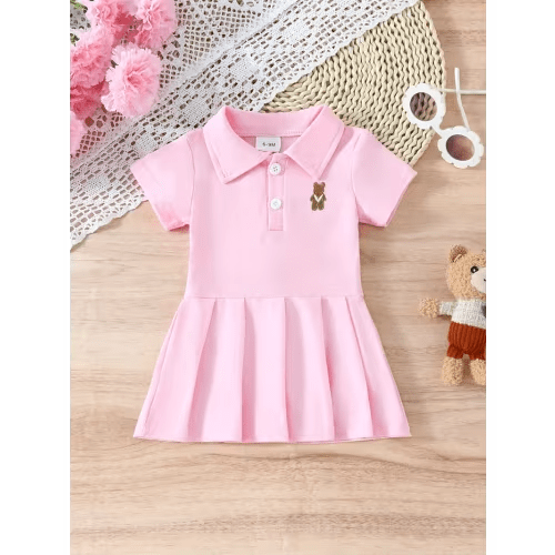 girls summer style little bear short sleeve shirt collar - Temu