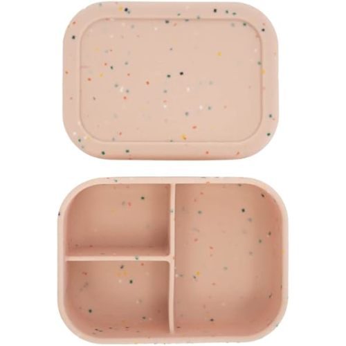 AVA + OLIVER Silicone Bento Box - 3 Compartment Food Storage Container with Dividers and Lid (Guava Confetti)