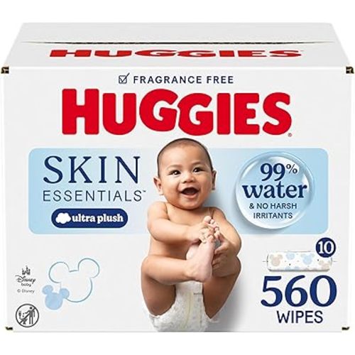 Huggies Skin Essentials Baby Wipes, Hypoallergenic, 99% Water, 10 Flip Top Packs (560 Wipes Total)