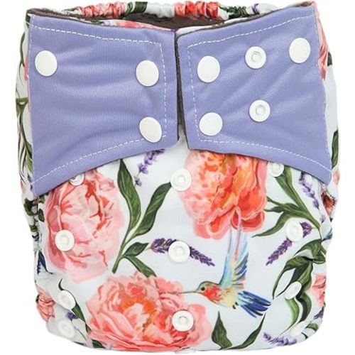 AIll in One Cloth Diaper Nappy Sewn in Insert AIO Night Girls (Hummingbirds) Medium