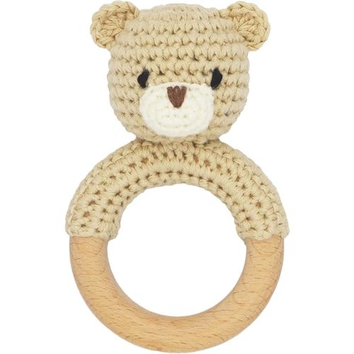 Safari Animals Wooden Crochet Rattle - Beige Bear