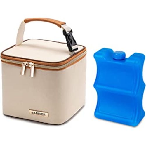 Breastmilk Cooler Bag with Ice Pack Fits 4 Baby Bottles Up to 5 Ounce, Baby Bottle Cooler Bag Great for Nursing Mom Daycare,Beige