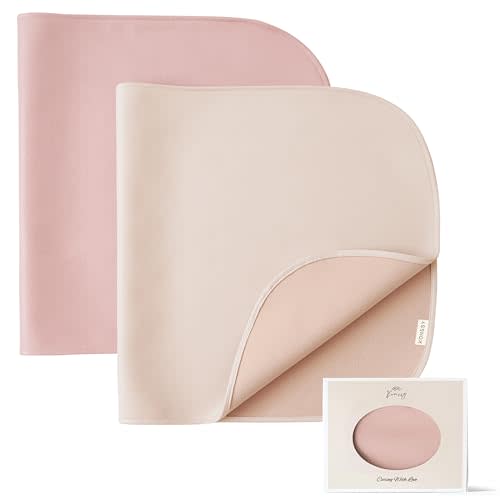 Konssy 2 Pack Faux Leather Baby Changing Mat 30"x17", Foldable and Wipeable Portable Changing Pad, Waterproof and Soft for Travel or Home Use (Blush,Beige)