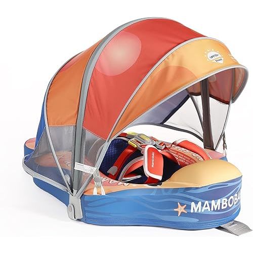 Mambobaby Float with Canopy, Non-Inflatable Swim Trainer for Infants and Toddlers 3-24 Months, Avoid Flip Design, UPF 50+, Safe & Comfortable Baby Pool Float