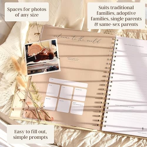 Baby Memory Book | First Year Baby Book Keepsake for Milestones | Baby Scrapbook | Baby Books for Boy or Girl | Natural Linen - Forest