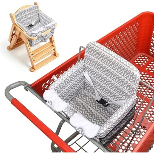 Love&go Shopping Cart Seat Cover for Baby, 2-in-1 Grocery Cart & High Chair Seat Pad Cushion for Baby, Portable Cart Seat Cushion for Baby (Gray Serrate)