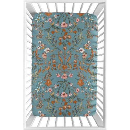 Sweet Jojo Designs Girl Baby Fitted Mini Crib Sheet Boho Floral Wildflower Blue Orange and Pink