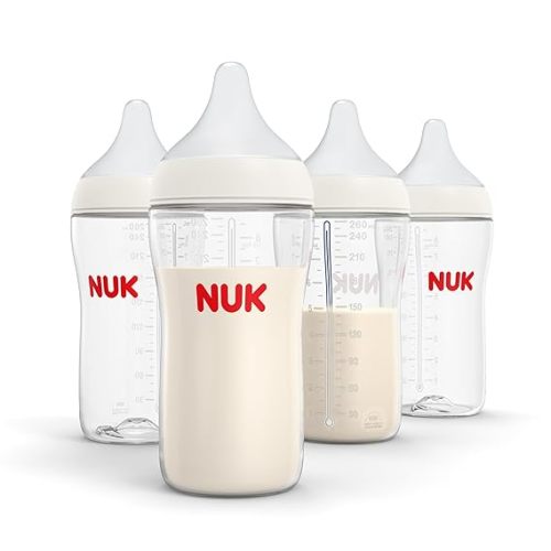 NUK Perfect Match 2-in-1 Natural and Anti-Colic Bottle with Medium Flow, Wide, Adaptable Nipple, 5oz., 4 Pack, BPA Free