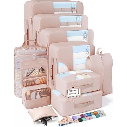Veken 10 Set Packing Cubes for Travel Essentials, Suitcase Organizer Bags in 4 Sizes, Carry-On Luggage Accessories with Laundry Bag, Airplane Must Have, Gifts for Women Men