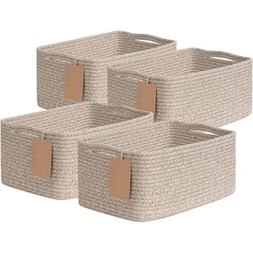 Goodpick 4 Pack Storage Baskets for Organizing Shelves, Brown