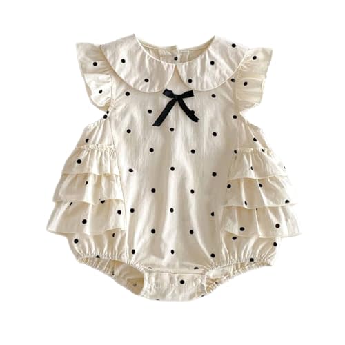 HOOLCHEAN Baby Girls Cotton Summer Polka Dot Romper Infant Sleeveless Bubble Onesie with Ruffle Trim