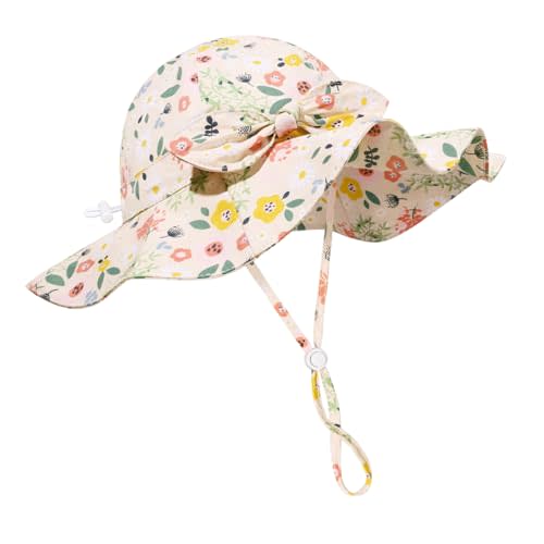 Baby Girl Sun Hat Summer Foldable Beach Hats with UPF50+ Sun Protection Wide Brim Toddler Bucket Hat Cap