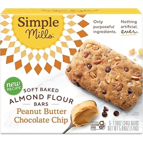 Simple Mills Almond Flour Snack Bars, Peanut Butter Chocolate Chip - Gluten Free, Made with Organic Coconut Oil, Breakfast Bars, Healthy Snacks, 6 Ounce (Pack of 1)