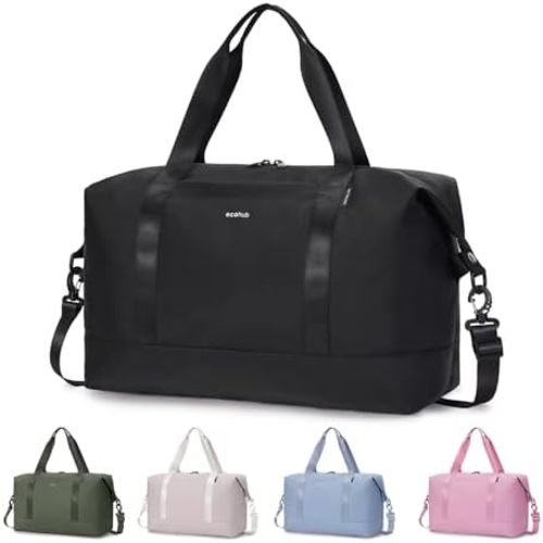 ECOHUB Travel Duffel Bag, Water Resistant Weekender Bag Carry On Bags for Women, Sport Gym Bags for Men, Hospital Bag for Labor and Delivery, Overnight Bag Luggage Bag with Trolley Sleeve, 30L Black