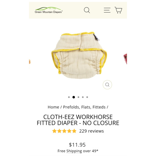 Small Cloth-eez Workhorse Fitted Diapers - No Closure
