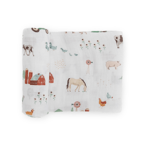 Cotton Muslin Swaddle Blanket - Farmyard