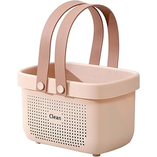 JiatuA Plastic Storage Basket with Handle Portable Shower Caddy Tote Organizer Basket Bin for Bathroom Kitchen Dorm Room Bedroom, Small Pink