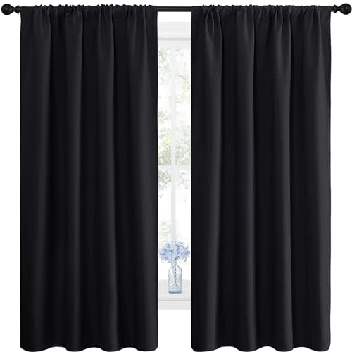 NICETOWN Black Out Curtain Blinds for Bedroom 2 Panels 42" Wide by 63" Long | Rod Pocket Thermal Insulated shades, Noise Reducing, Light Blocking, Room Darkening Decor for Kitchen Window Treatments