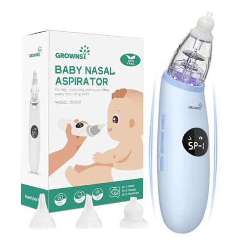 GROWNSY Nasal Aspirator for Baby | Baby Nose Sucker | Electric Nose Suction for Toddler, Ergonomic Booger Sucker with 3 Silicone Tips, Music & Light Soothing FunctionBlue