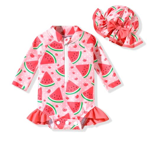 Aalizzwell Baby Girls Long Sleeve One Piece Swimsuit with Hat