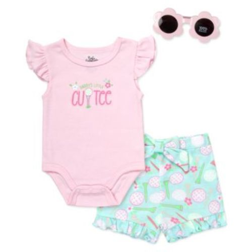 Baby Girls' Graphic Bodysuit Dress, Printed Shorts and Sunglasses, 3-Piece Set