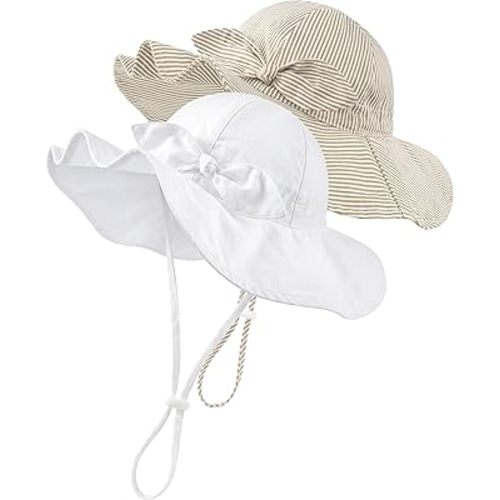 HONGTEYA Baby Sun Hat Toddler Girls Boys Infant Beach Outdoor Summer Hat Stripe Bow Wide Brim Sun Protection