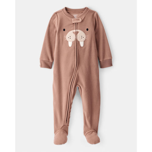 Baby Boy Walrus Loose Fit 2-Way Zip 1-Piece Pajamas - Brown - Carter's | Carter's