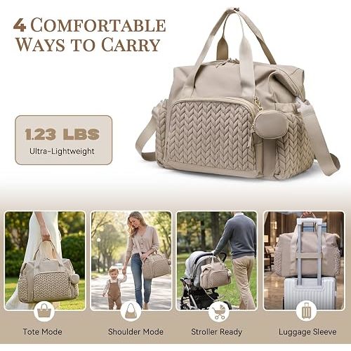 Awanhe Diaper Bag Tote, Large Capacity Lightweight Baby Bag with Changing Pad & Pacifier Case, Hospital Bag for Labor Delivery, Travel Essential Baby Gift， Khaki