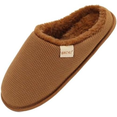 ONCAI Women's House Slippers, Cushion Memory Foam Waffle Upper Home Comfortable Warm Winter Cozy Soft Lightweight Indoor Best House Shoes Non-slip Rubber Sole US Size 5-11