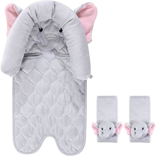 Hudson Baby Unisex Baby Car Seat Insert and Strap Covers, Pretty Elephant, One Size
