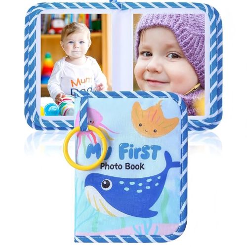 Reallnaive Sea Animal Baby Photo Album Holds 17 4x6 Pictures My First Soft Cloth Family Photo Book with Name Tag Stickers Fabric Kid Memory Keepsake Gift for Newborn Toddler Boy Girl Baby Shower