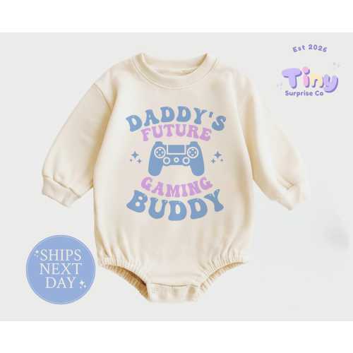 Daddy's Future Gaming Buddy Girl Bodysuit, Natural Long Sleeve Romper, Gamer Baby Onesie®