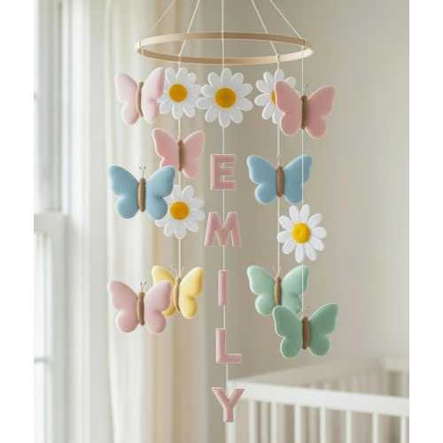 Personalized Butterfly and Daisy Baby Mobile Sea World Baby Crib Mobile Sea Creatures Mobile Sea Animals Nautical Baby Shower Gift