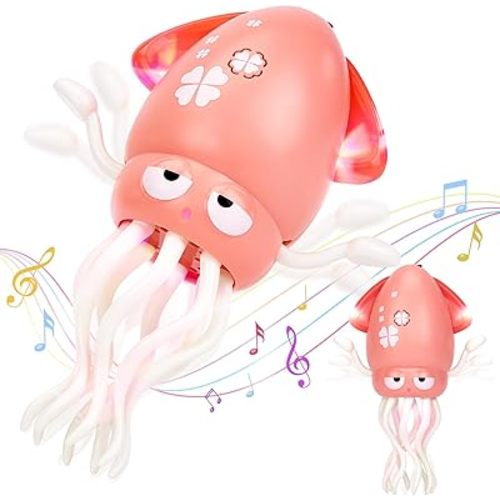 hahaland Dancing Squid Toy - Tummy Time Toys, Crawling Toys, Wiggling Musical Standing Toy, Funny Baby Girl Gifts, Dancing Octopus Baby Toys 3 4 5 Year Old Birthday Gifts