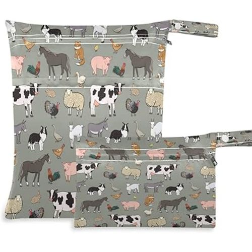 Blueangle Funny Fishes Wet Dry Bag for Cloth Diaper, Swimsuit & Travel - Water Resistant Wet Bags - Perfect for Wet Clothes, Toiletries, Beach，2 Pack