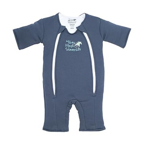 Magic Sleepsuit Baby Merlin's Cotton Baby Swaddle Transition Product - Soft and Cozy Design, Double Zipper for Easy Diaper Changes, Promotes Safe Sleep, 3-6 Months - Navy Blue - Small 12-18lbs