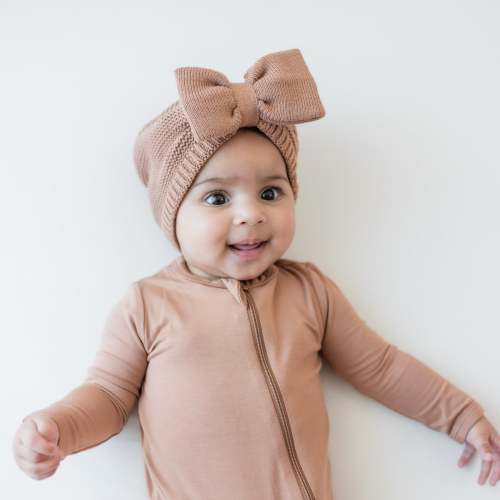Chunky Knit Bow Headband in Latte