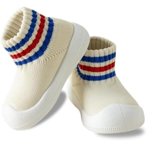 Baby Sock Shoes Toddler Walking Slippers Non-Slip Breathable Stripes Shoes with Soft Rubber Sole for Infant Boys Girls Slip On Sneakers