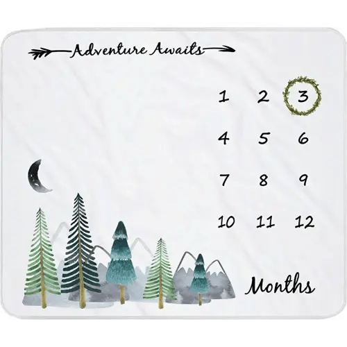 Yoothy Baby Monthly Milestone Blanket for Boy Girl Gender Neutral Gift for Baby Shower, Mountain Blanket for Newborn Picture, Wreath &12 Stickers Included, Soft Flannel Blanket 45''x40''