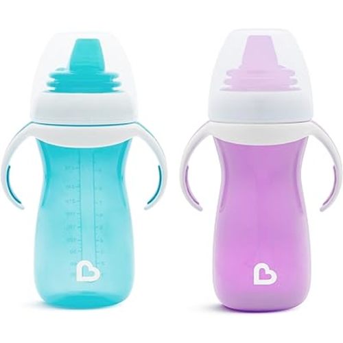 Munchkin Gentle Transition Sippy Cups with Trainer Handles, 10 Ounce, Purple and Blue 2 Pack