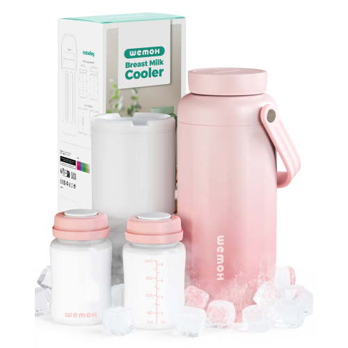 WEMOH Breast Milk Cooler Bottle 18oz (2×9oz), 12+ Hours Ice-Cold / 24H Safe Storage, Lightweight Leakproof Travel Milk Chiller, Spectra Pump Compatible, TSA Approved, Pink