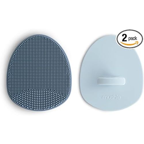 mushie Baby Bath Cradle Cap Brush | Soft Silicone Bristles for Dry Skin, Eczema, & Cradle Cap Treatment | 2-Pack (Tradewinds/Periwinkle)