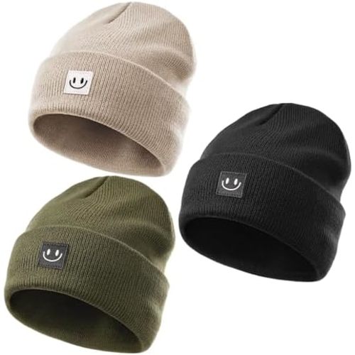 FURTALK 3 Pack Toddler Kids Beanie Baby Winter Hat Knit Boys Girls Kids Embroidered Warm Cap