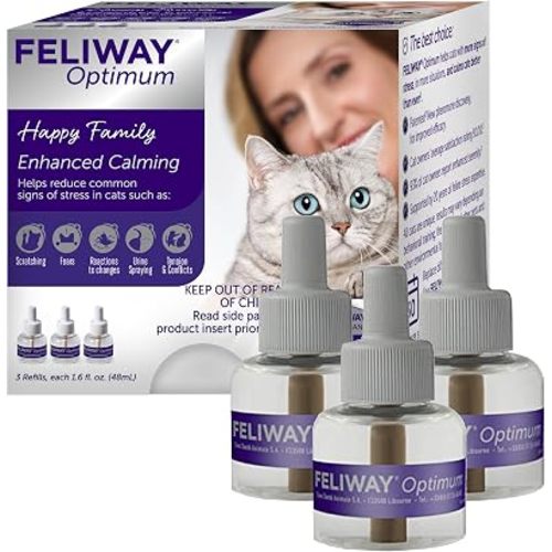 FELIWAY Optimum Cat Calming Diffuser Refill (3 Pack, 90 Day Supply) – Cat Pheromone Diffuser Refill for Advanced Support to Reduce Stress, Spraying, Scratching, Fighting and Hiding