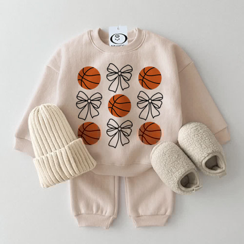 Baby 2-Piece Bowknot Basketball Beige Set