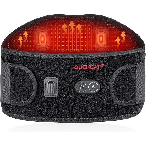 CUEHEAT Heated Waist Belt, Cordless Heating Pad for Low Back, Electrical Heating and Massage, Rechargeable Battery Powered (Dark Black, 49inch)